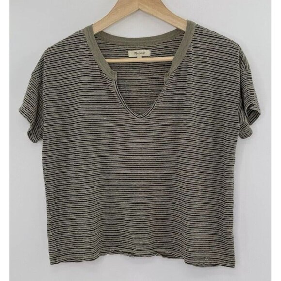 Madewell Split Neck Hemp & Cotton Cropped Striped Shirt XXS Y2K 90’s Vibes,Boho‎ - Picture 1 of 8